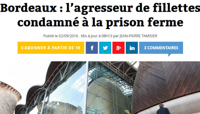 Bordeaux : l’agresseur de fillettes condamné à la prison ferme